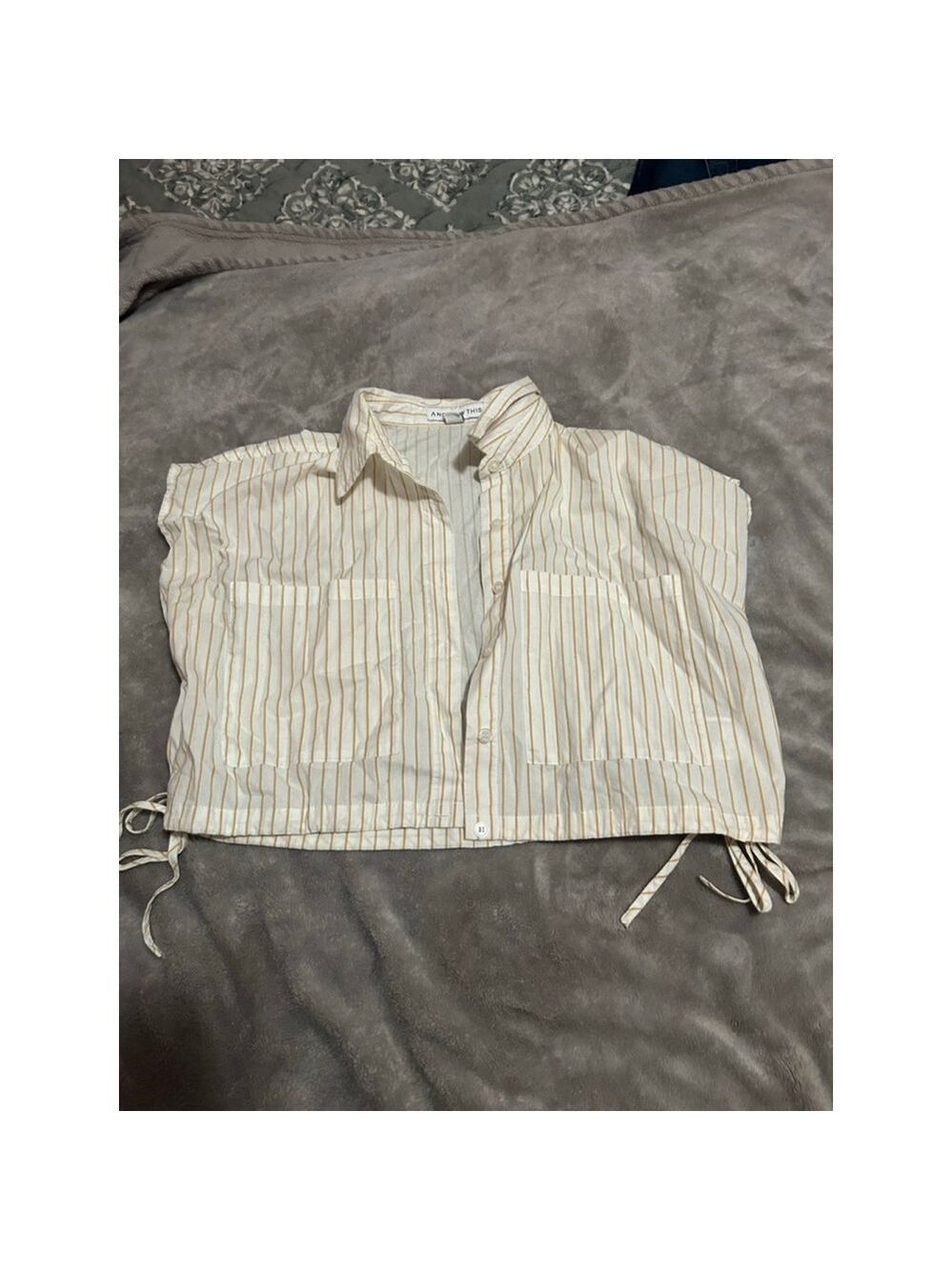 Women's AND NOW THIS White & Beige Striped Button Down Shirt S